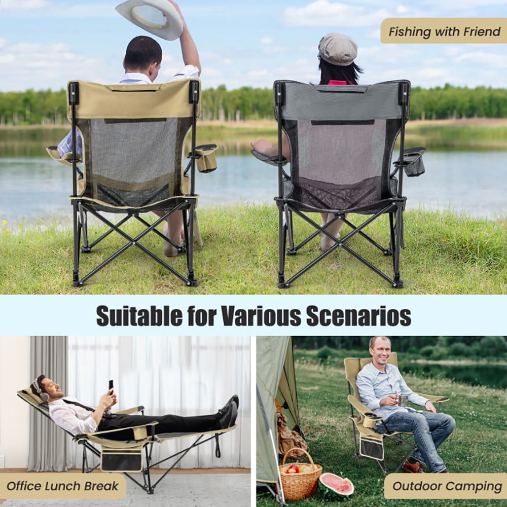 Aimee Lii Camping Lounge Chair with Detachable Footrest Adjustable Backrest, Portable Folding Chair, Khaki Aimee Lii Camping Lounge Chair with Detachable Footrest Adjustable Backrest, Portable Folding Chair, Khaki