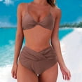 thumbnail image 2 of Gubotare Womens Swimsuits Two Piece High Waisted Tummy Control Bathing Suits Color Block Criss Cross Wrap Front Bikini Sets (Brown,L), 2 of 7