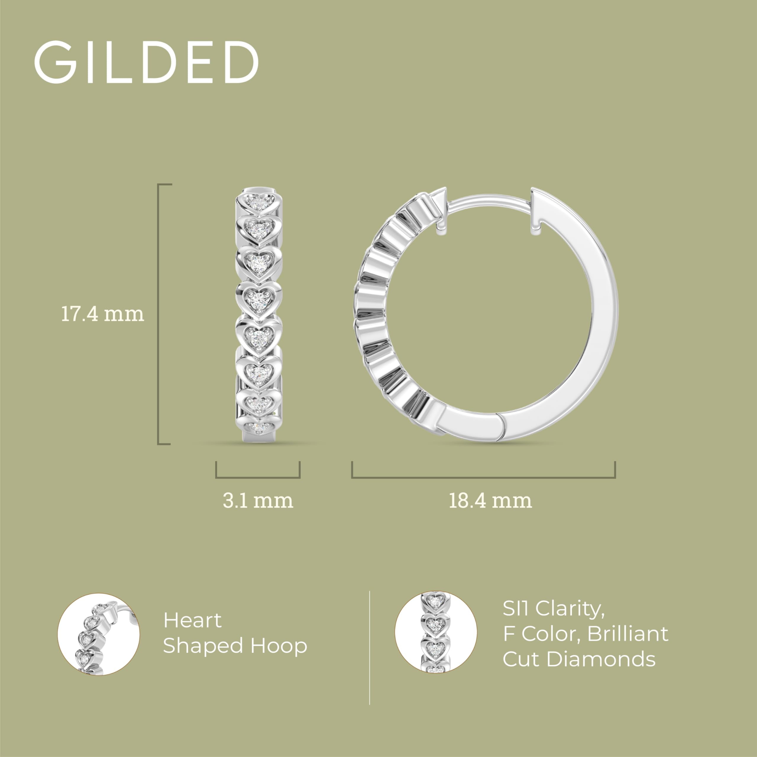 Gilded 1/4 Carat Total Weight Lab-Grown Diamond Hoop Earrings for Women in 14KT Gold Plated Sterling Silver | Heart Shaped Hoops | Hypoallergenic Fine Jewelry | Hinged Closure | SI1 Clarity, F Color