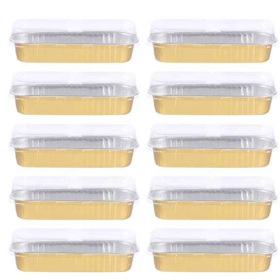 ACDANC 10pcs 200ml Rectangular Aluminum Foil Baking Boxes Disposable Dessert Mold Baking Pans Bakeware (Golden)