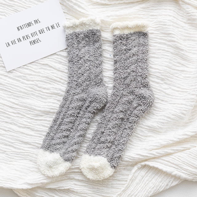 Calcetines de terciopelo coral para mujer, otoño e invierno, calcetines de terciopelo grueso con torsión media, calcetines de felpa para dormir para adultos en casa