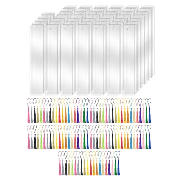 100 PCS Acrylic Blanks Bookmarks with Pcs Colorful Bookmark Tassels, for DIY Craft Projects & Gift Tags