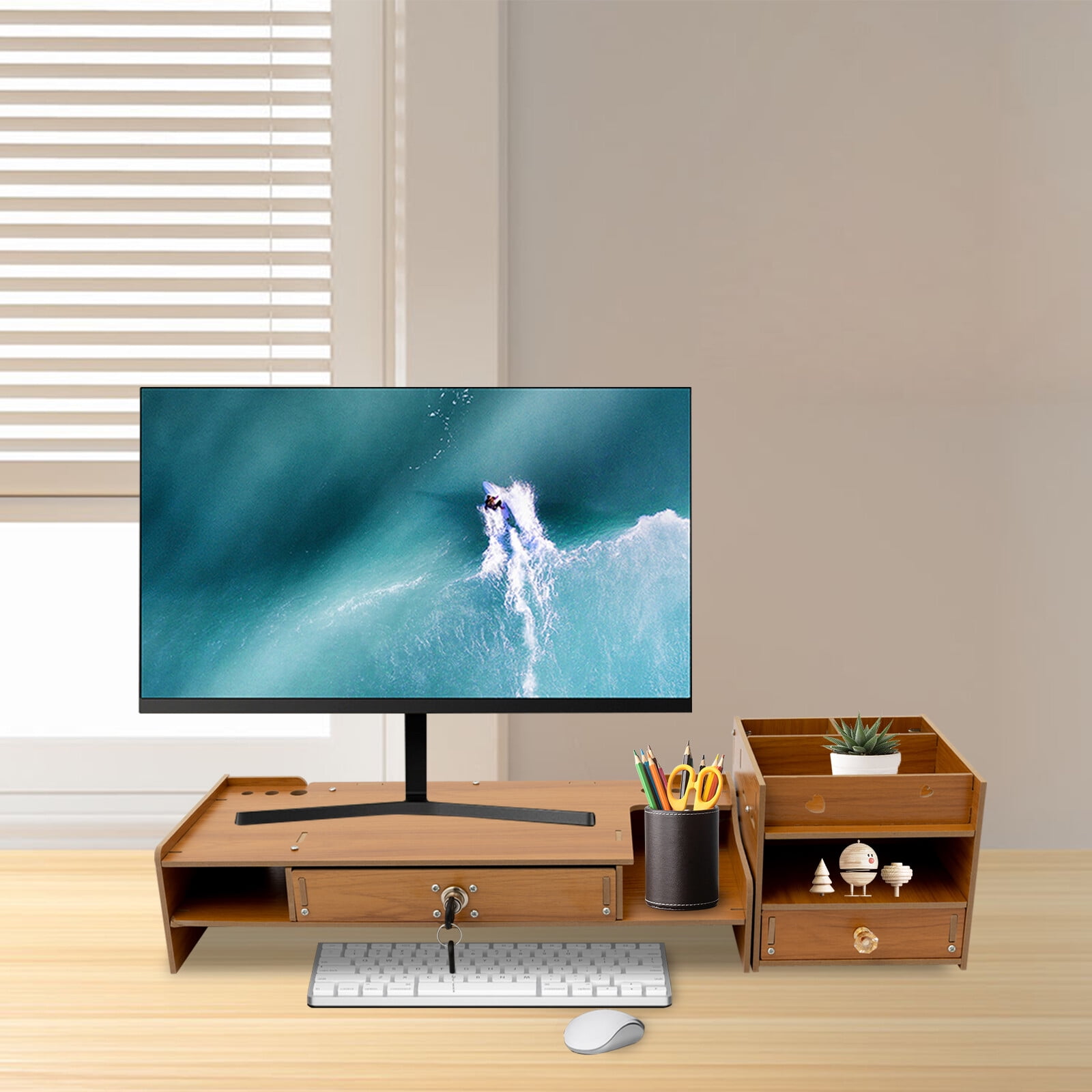 Ergonomic 18.9" Monitor Stand w/ Locking Cabinet Rotating Height 4.13" Riser