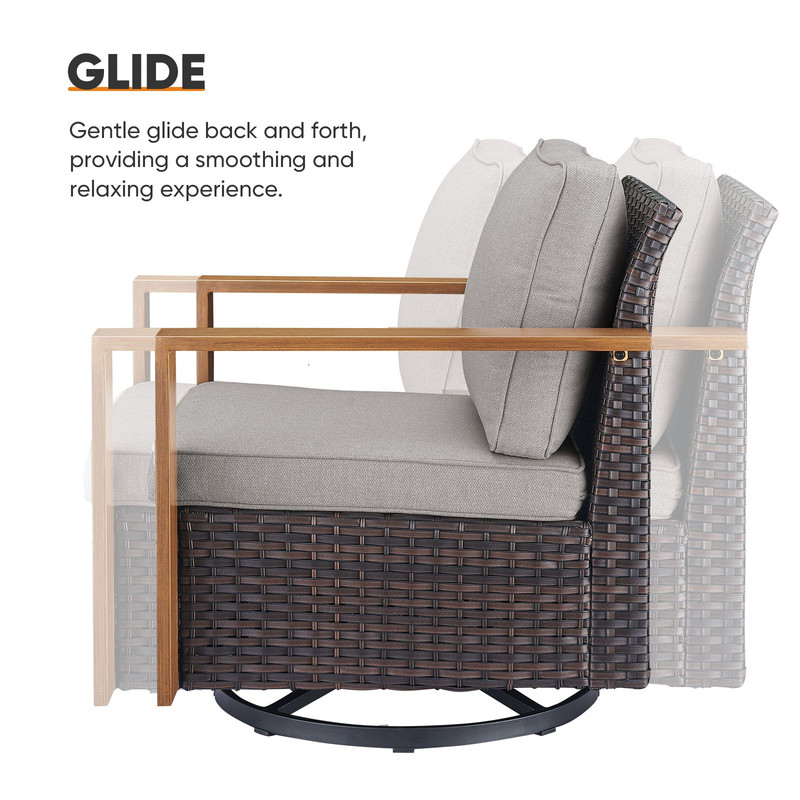 PARKWELL 6 Piece Outdoor Patio Furniture Set with Fire Pit Table,All-Weather Conversation Set with Swivel Glider Chair,7-Seat Patio Fire Pit Seating Sets for Backyard Gatherings, Brown/Gray
