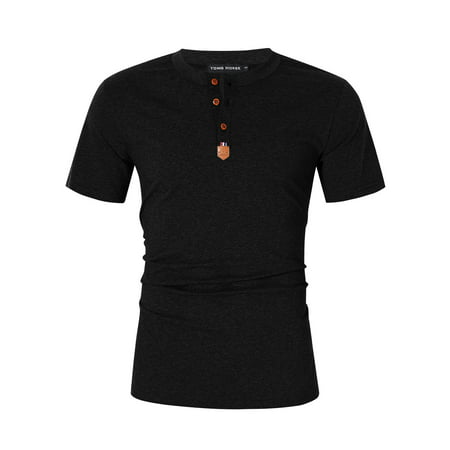 Yong Horse Men's Casual Slim Fit Crewneck Short Sleeve Henley T-Shirts Color:Black