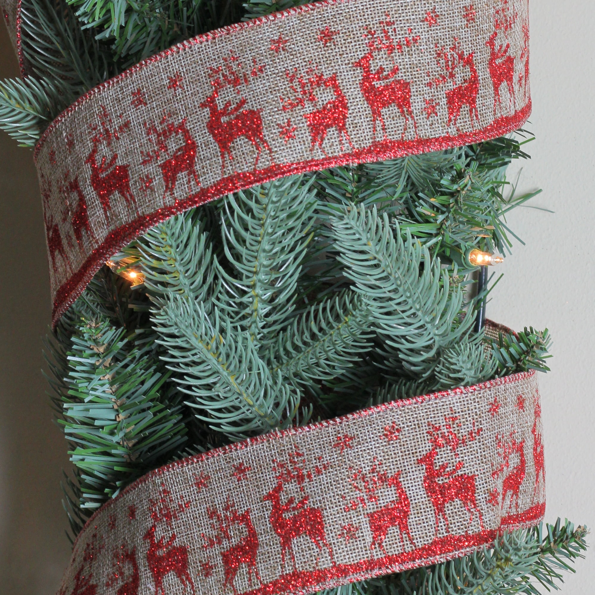 Northlight Pack of 12 Red and Brown Burlap Reindeer Wired Christmas Craft Ribbon Spools - 2.5" x 120