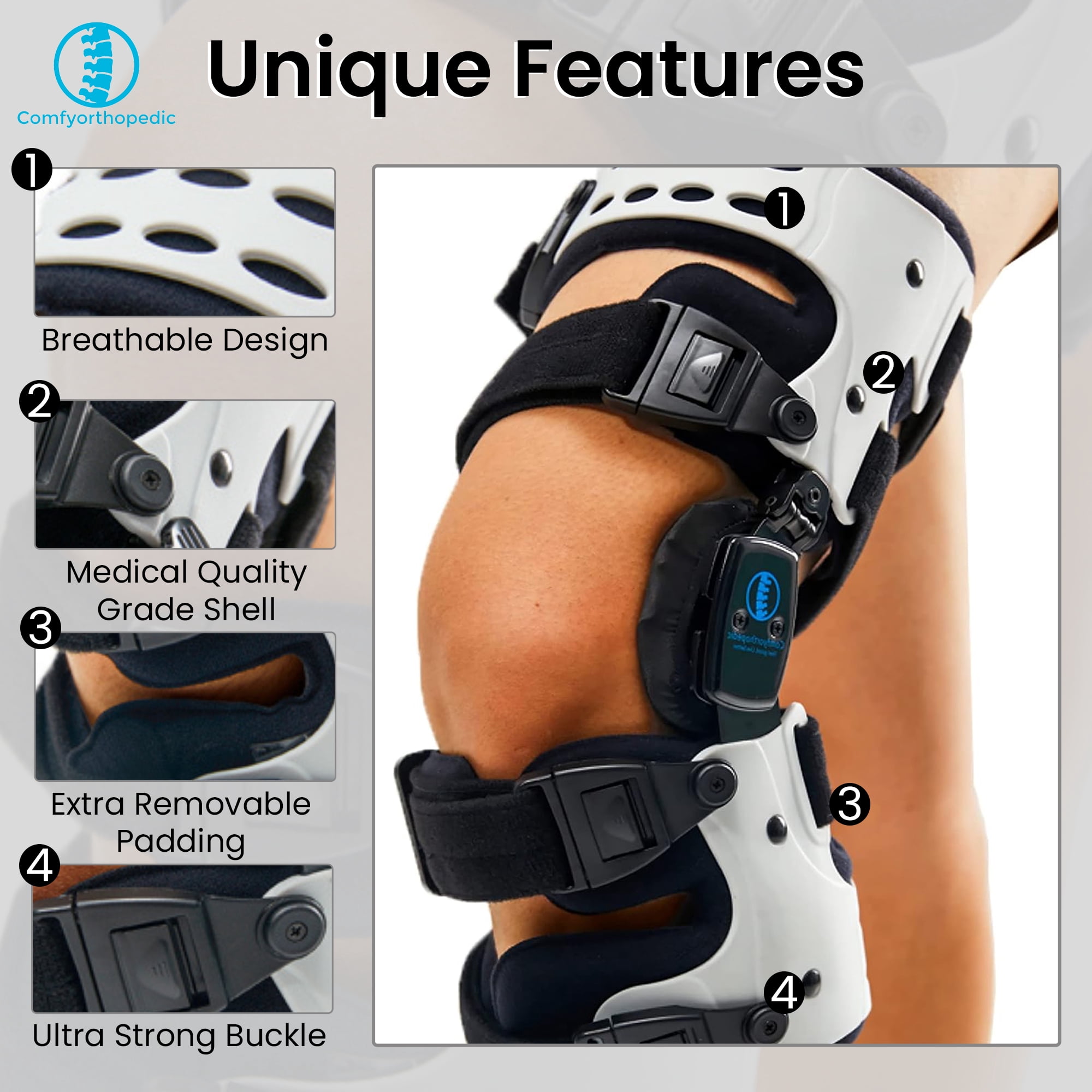 Comfyorthopedic OA Unloader Knee Brace for Osteoarthritis, Bone on Bone Arthritis,  Valgus Varus Offloading Knee Joint Pain & Cartilage Repair Degeneration- Left