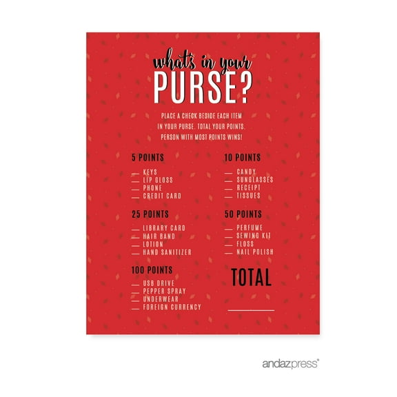 Koyal Wholesale Signature Black, White, Red “What’s in Your Purse” Game Activity Cards, 20-Pack