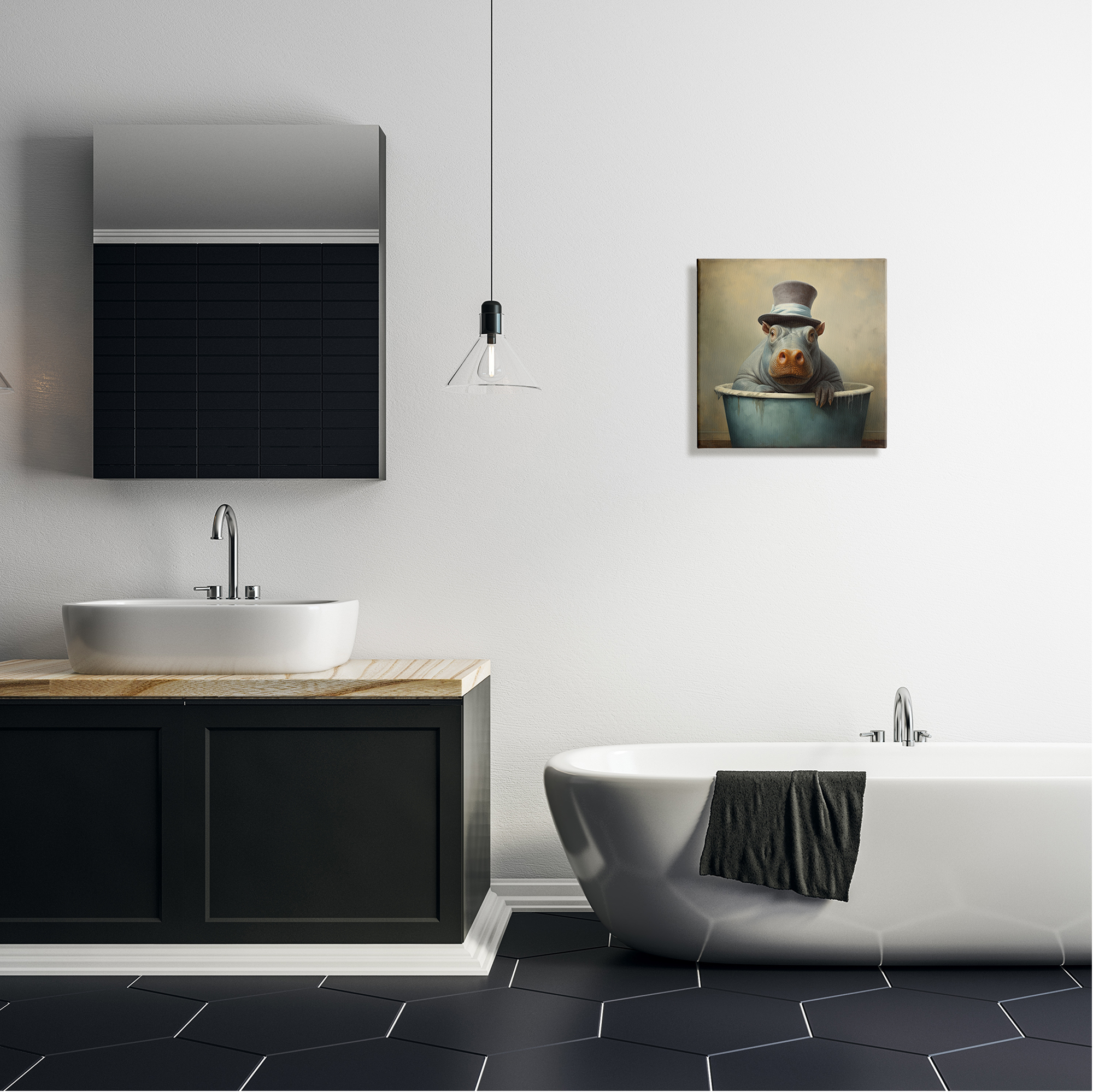 Stupell Industries Hippo Rustic Tub Animals & Insects Painting Gallery Wrapped Canvas Art Print Wall Art, 17 x 17