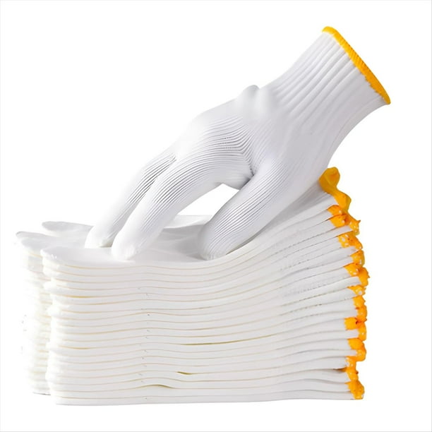 Guantes de Seguridad Unisex de Punto de Algodón y Poliéster, Blancos, Aptos para Jardinería, Almacén y Cocina (12 Pares)