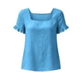 thumbnail image 7 of QUNYINEY Cotton Linen Women's Tshirt Ruffle Summer Short Sleeve Tunic Tops Loose Fit Square Neck Solid Casual Pullover Shirts, 7 of 7