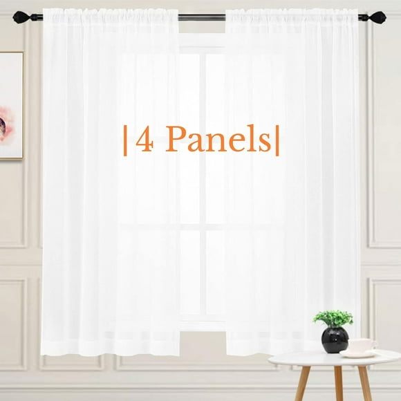 XINQIHANG 4 Panels White Sheer Curtains 63 Inch Length Sheer White Curtains Rod Pocket Translucent Solid Color Curtains Sheer Airy Light Filtering Sheer Curtain Panels Kitchen Kids Room 52" W x 63" L