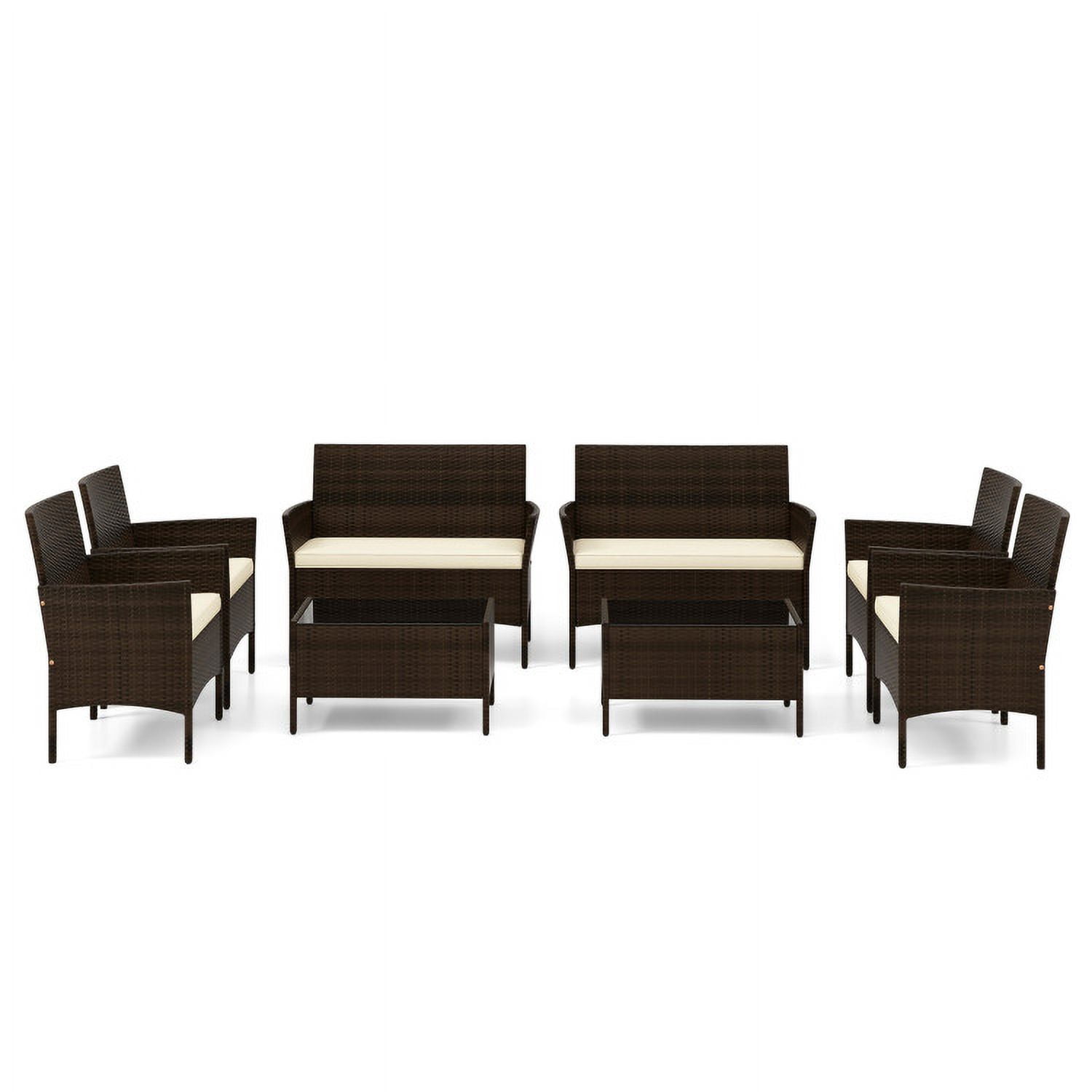 Aimee Lii 4 Piece Patio Rattan Conversation Set with Cushions, Outdoor Patio Furniture Sets, Beige Aimee Lii 4 Piece Patio Rattan Conversation Set with Cushions, Outdoor Patio Furniture Sets, Beige