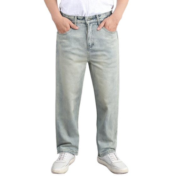 QHFBli Skinny Jeans for Men Men's Big and Tall Baggy Jeans High Waist Loose Fit Straight Leg Denim Trousers for Casual Streetwear and Light Blue S
