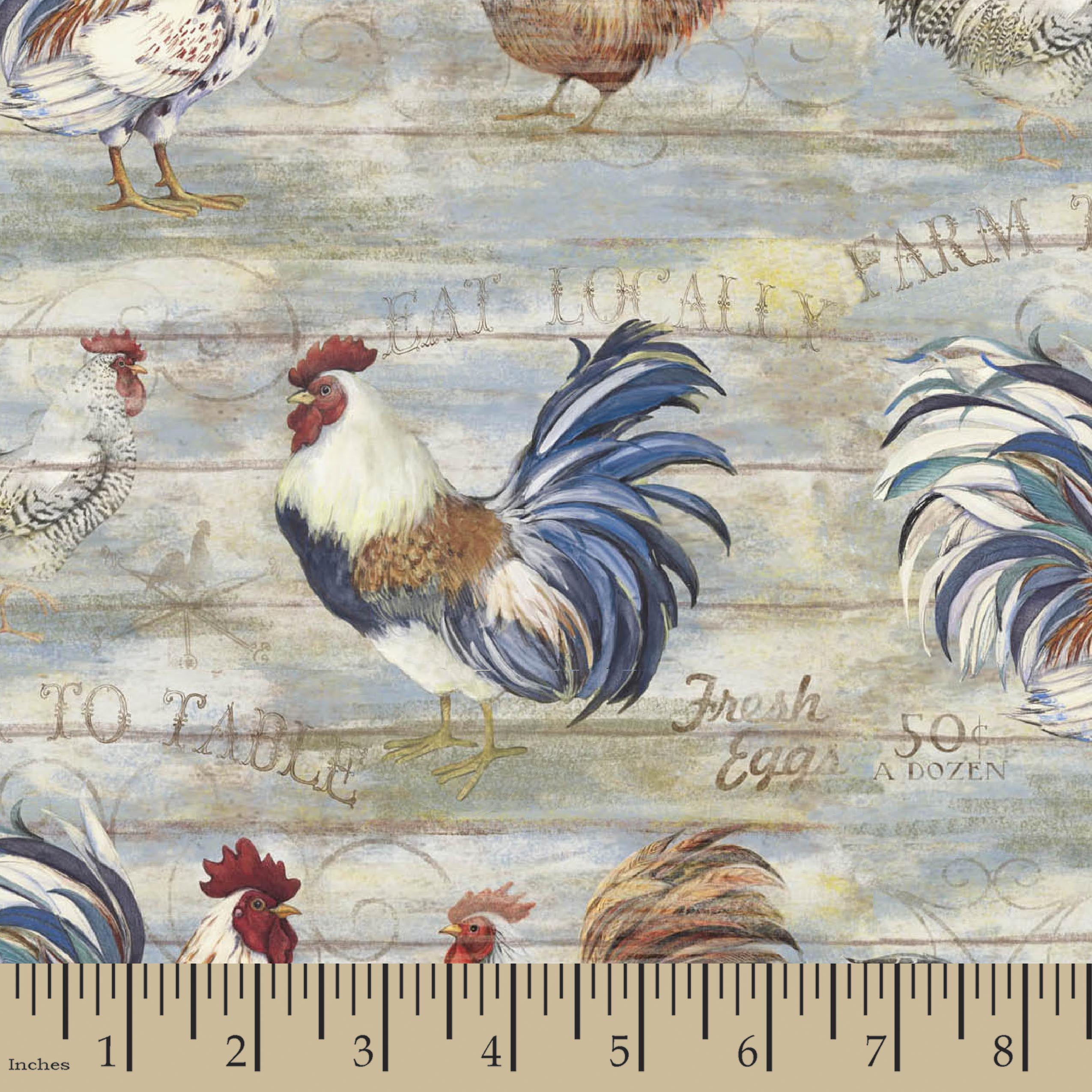 Fresh Eggs Rooster Drift Fabric By The Yard