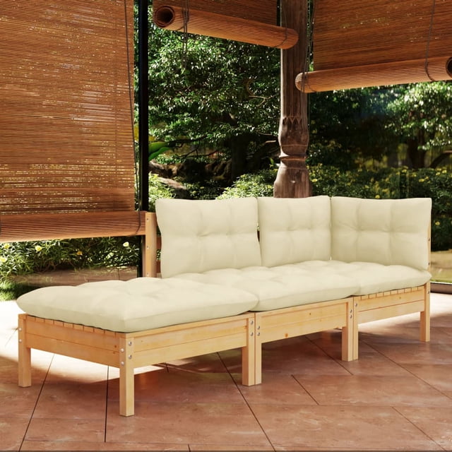 vidaXL 3 Piece Garden Lounge Set with Cream Cushions Solid Pinewood
