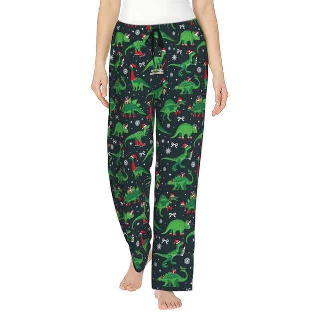 Balery Dino Christmas Party Pantalones de pijama para mujer, pijamas ultraligeros, pantalones de estar por casa-XX-Large