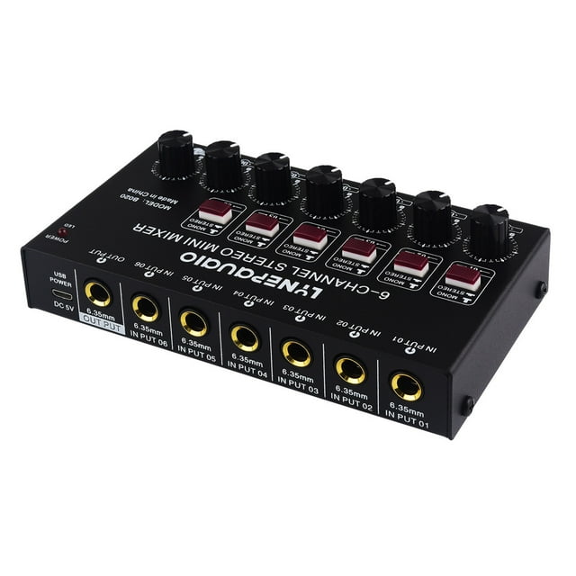 Compact 6-Channel Stereo Audio with Low Noise 6.35mm Interface – Ideal for Wind Instruments, Electric Guitars, Keyboards & Electronic Drums – Metal Iron Shell, Independent Volume Control, USB