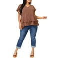thumbnail image 2 of MODA NOVA Juniors' Plus Size Blouse Ruffle Hem Casual Peplum Top Brown 2X, 2 of 6