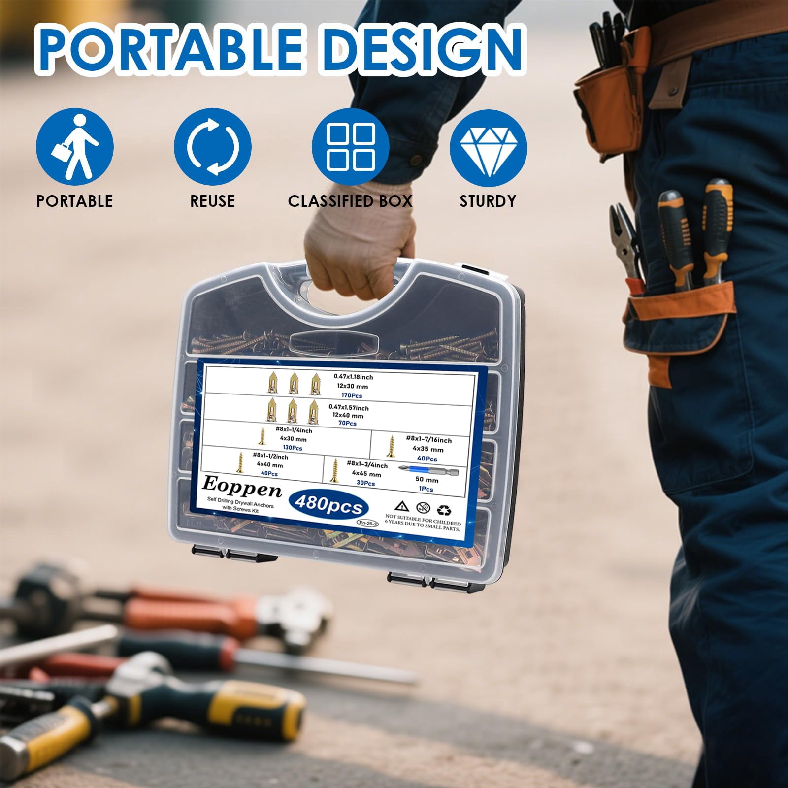 180Pcs Self Drilling Drywall Anchors with Screws Kit, Metal Expansion Bolt for Drywall, Zinc Plated Steel Drywall Anchors No Drilling Required Holds Up to 66lbs