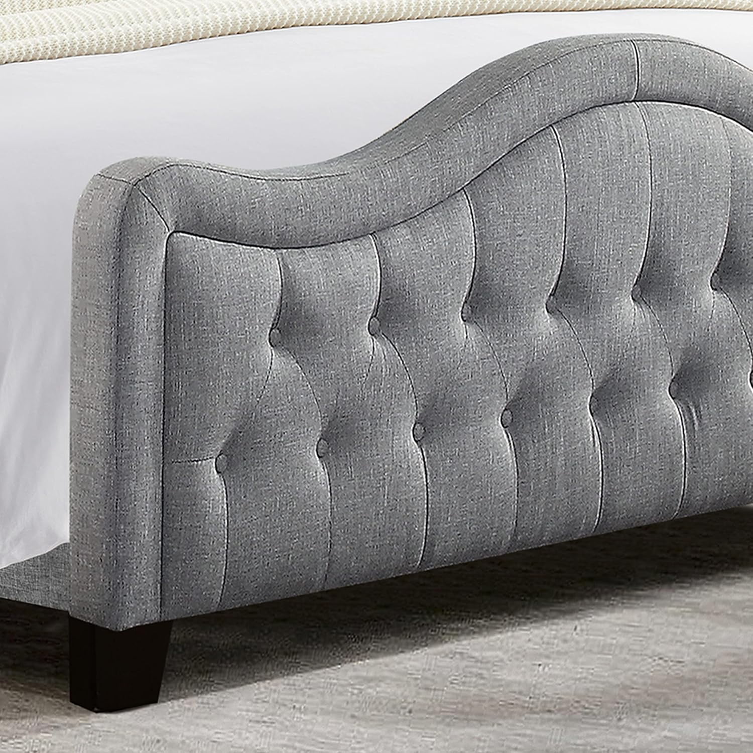 BSHTI Livingroom Modern King Size Platform Bed Frame with Upholstered Headboard and wood slats support for Livingroom, Box Spring Required