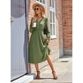 thumbnail image 4 of Mini V Neck Long Sleeve Dress for Women A-Line High Waisted Casual Flowy Dress for Cocktail Wedding Guest Green L, 4 of 9