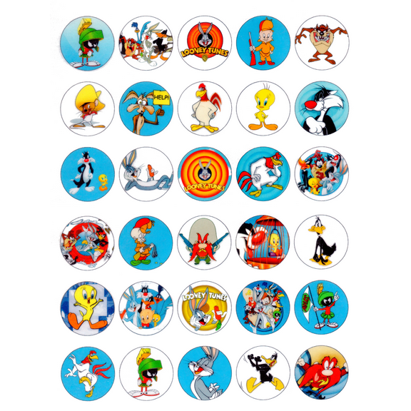 Whimsical Practicality's Looney Tunes Edible Wafer Paper 1.5" Cupcake Toppers-30 count