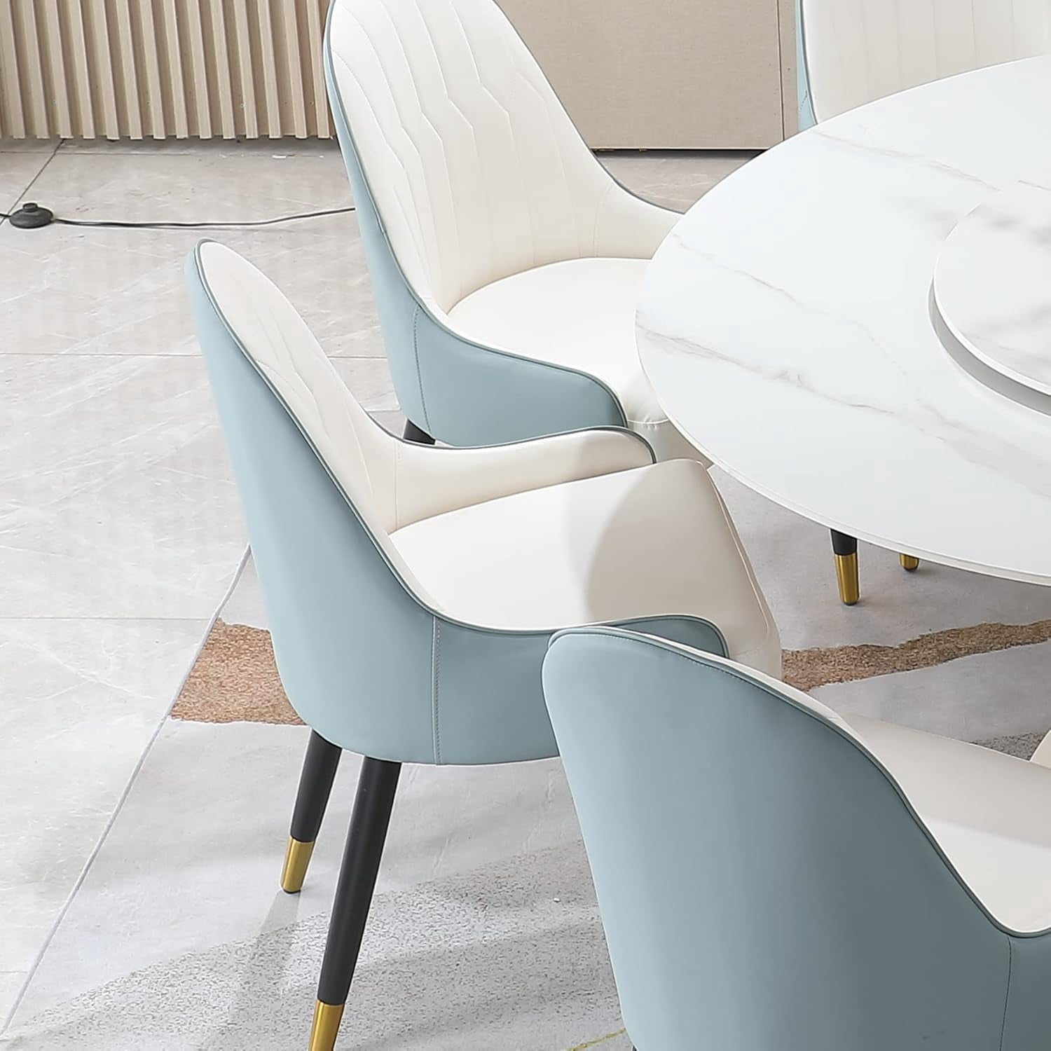 Blue Modern Dining Chairs Set of 2 w/ Faux Leather & Metal Legs | Kitchen/Living/Dining Room PU Accent Chairs