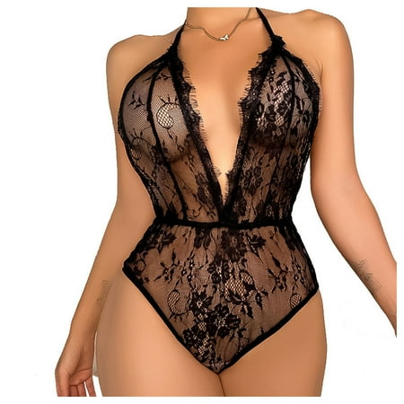 

Womens Lingerie Sets Clearance Bib Pants Coverall Hollow Tulle Bodysuit Mesh Undershirts One-Piece Leotard Lingerie Set Black M