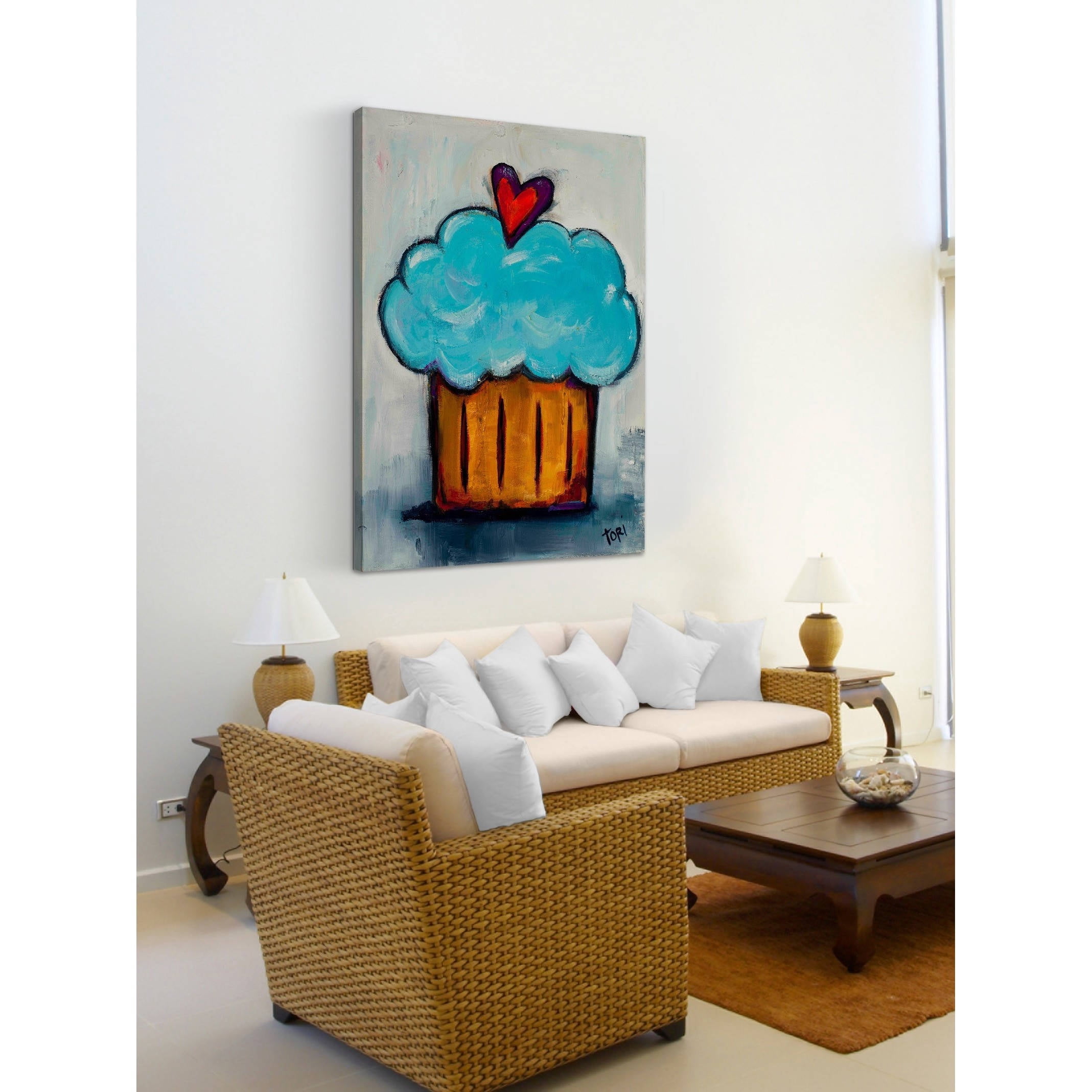 Marmont Hill 'Blue Cupcake' by Tori Campisi Painting Print on Wrapped Canvas