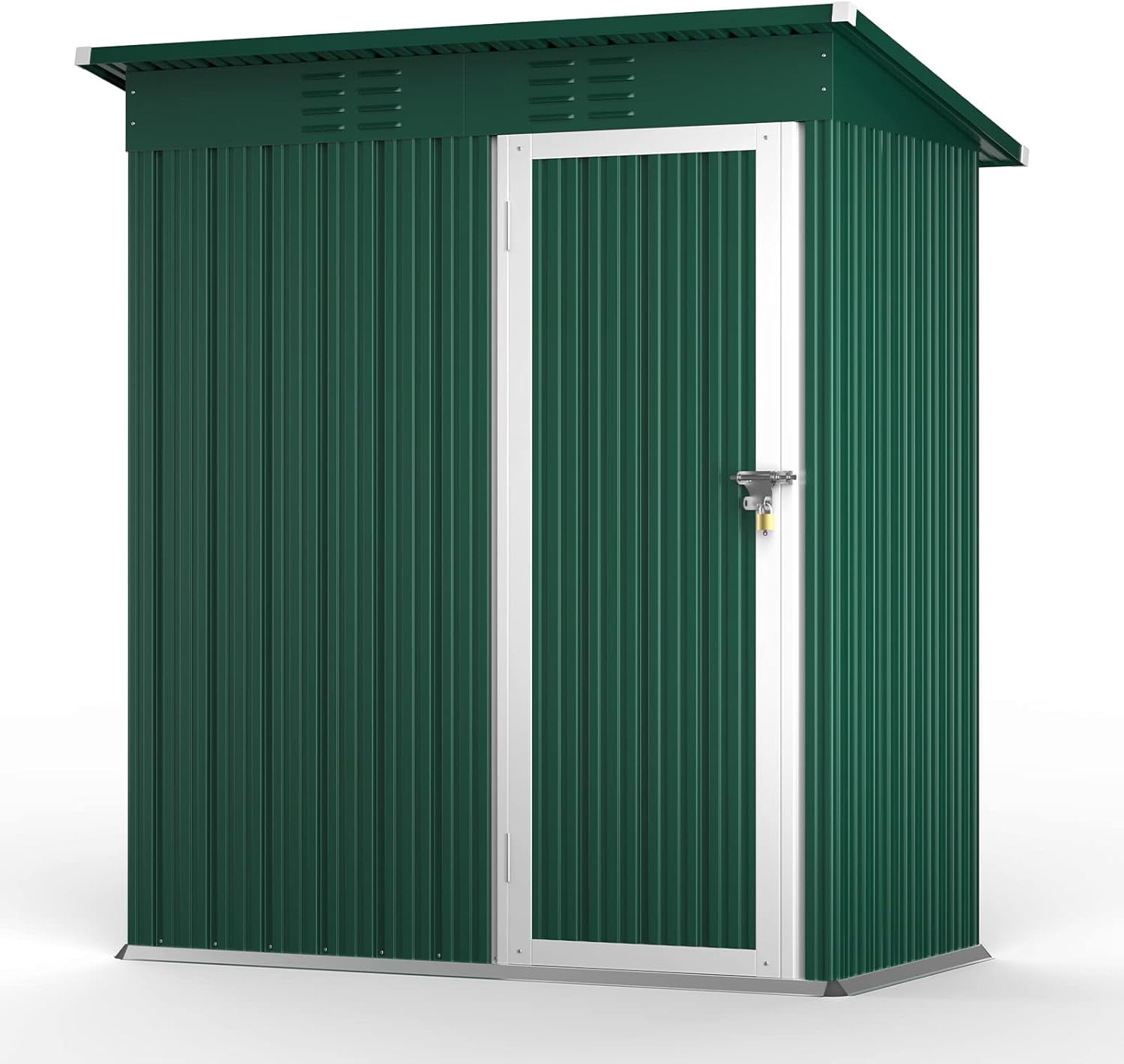 5x3 FT Metal Outdoor Storage Shed with Lockable Door and Sloped Roof – Weather-Resistant Garden Shed for Backyard, Patio, Lawn, Green