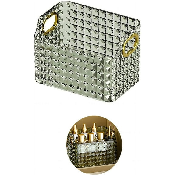 Cosmetics Makeup Organizer,Clear Diamond Crystal Makeup Organizer,skincare organizers,for Vanity Decor,Bathroom Countertops,Desk Storage Container,Cosmetic Display cases (Green)