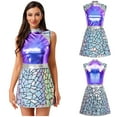 thumbnail image 7 of Aislor Women's Alien Astronaut Fly Sleeve Metallic Shiny Dress Galaxy Traveler Space Warrior Costume Blue S, 7 of 7