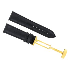 18MM LEATHER WATCH BAND STRAP FOR AUDEMARS PIGUET DEPLOYMENT CLASP BLACK GOLD