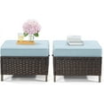 thumbnail image 3 of Patio Ottoman Set of 2, All Weather Outdoor Rattan Ottomans Patio Footstools with Removable Cushions for Garden Backyard Porch(Brown/Azure), 3 of 5