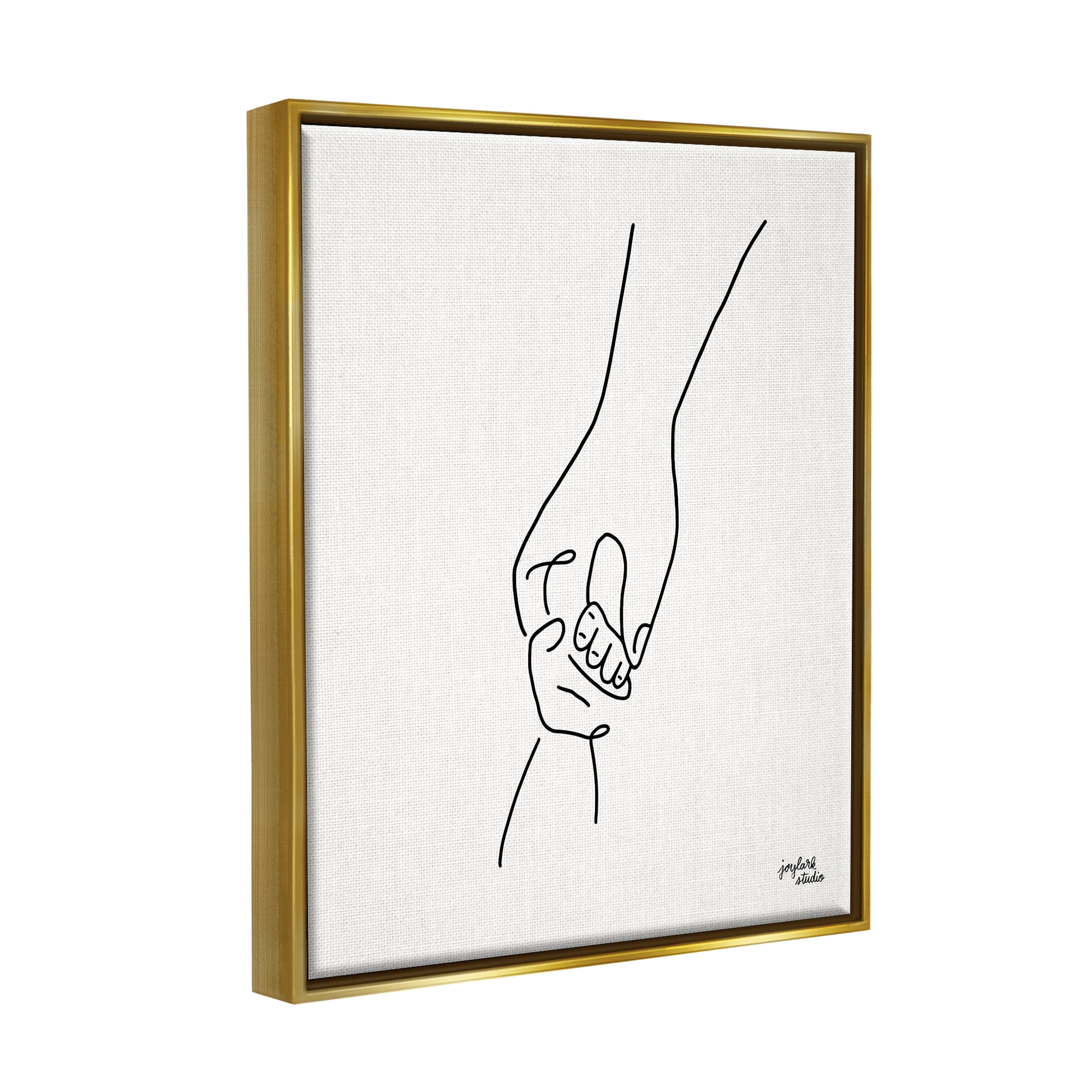 Stupell Industries Parent & Child Holding Hands Family Line Doodle Graphic Art Metallic Gold Floating Framed Canvas Print Wall Art, Design by Jess Baskin