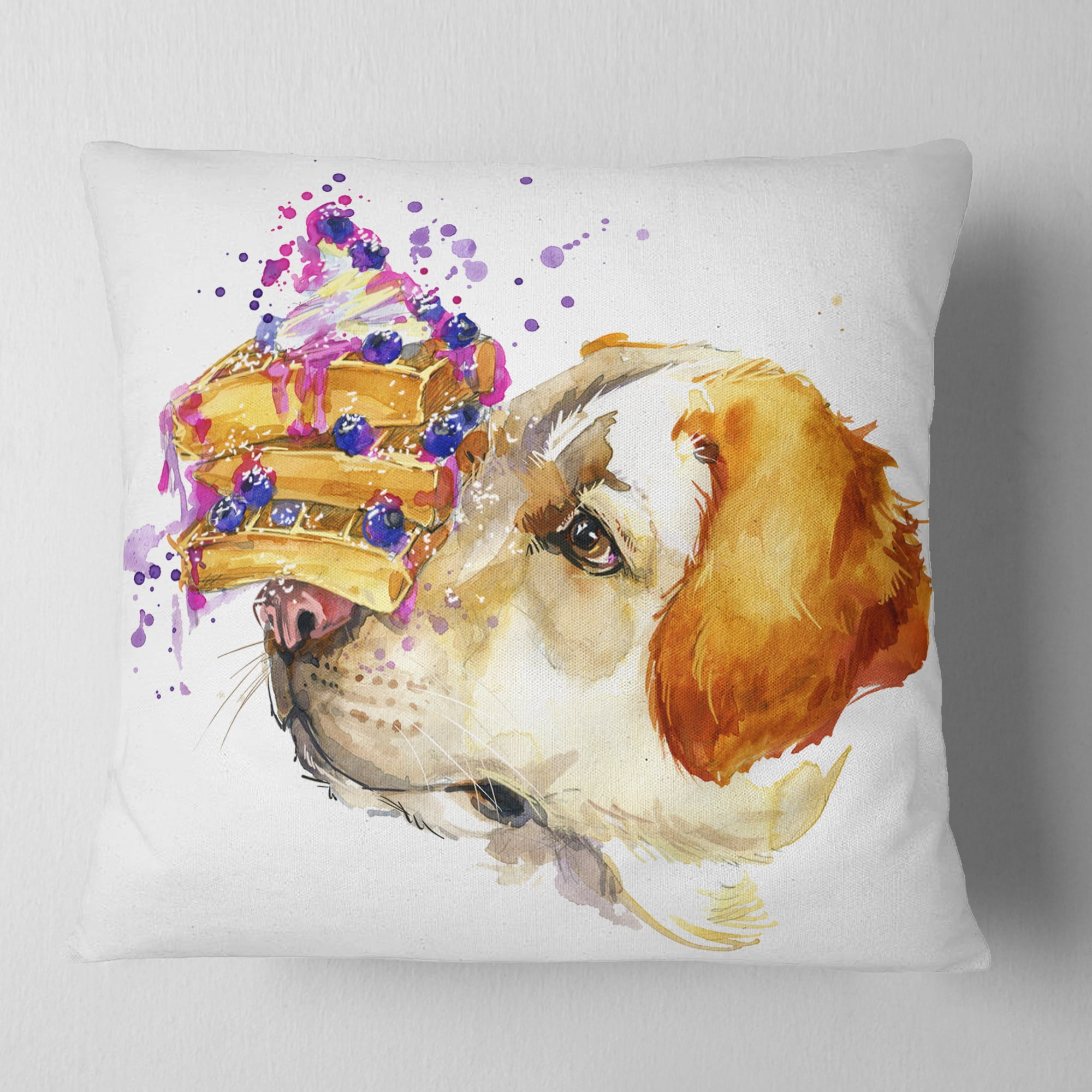 Designart Cute Labrador Dog Watercolor - Animal Throw Pillow - 16x16