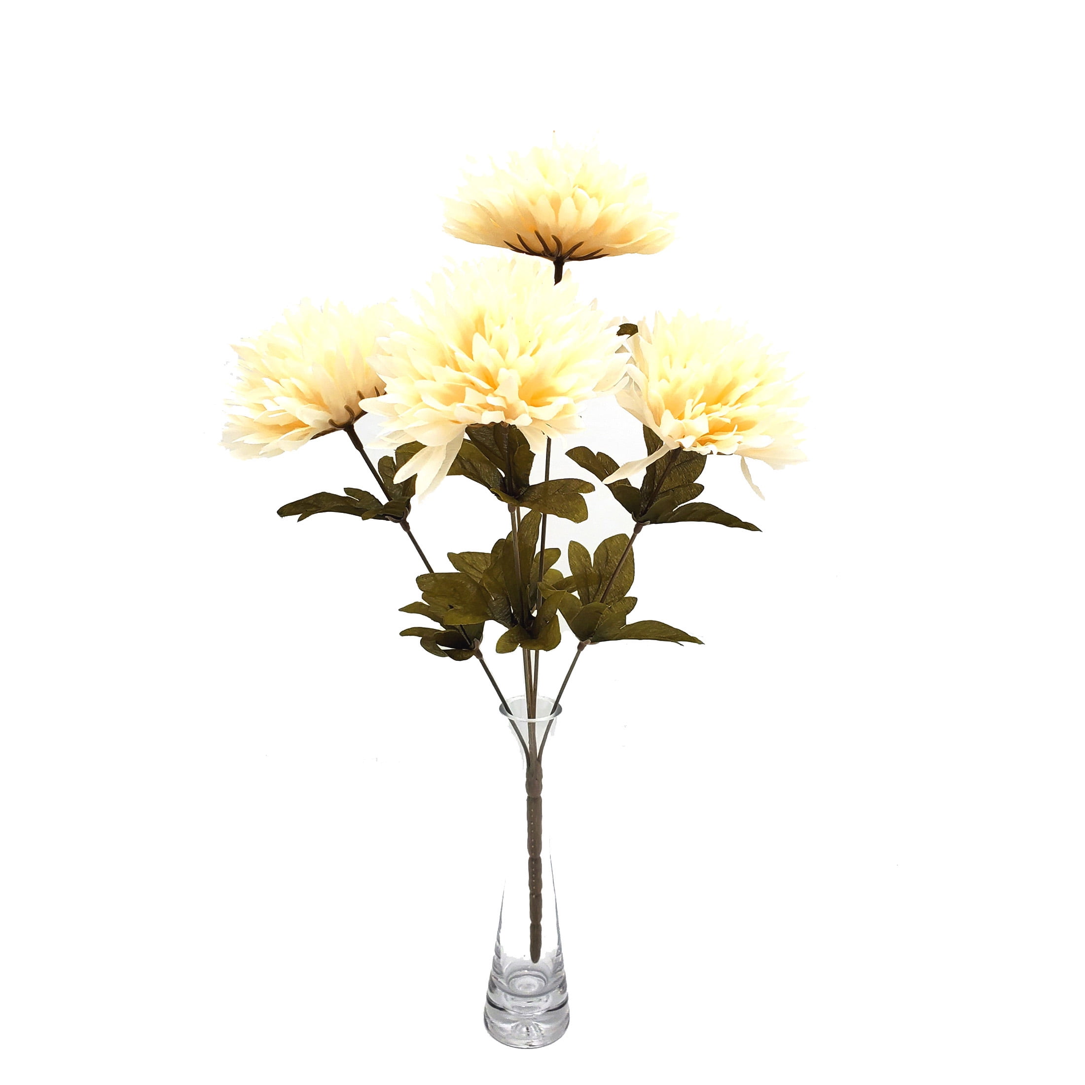 Mainstays 18" Tall Artificia Flower Stem, Cream Mum Bush with Green Leaves