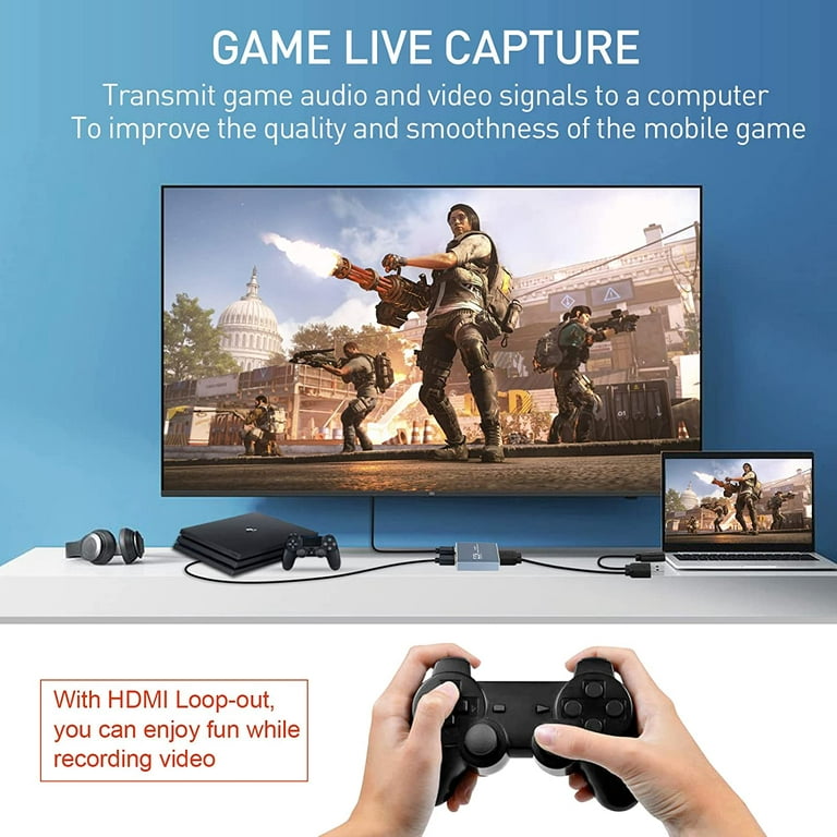 Capture Card, Video Capture Card with Microphone 4K HDMI Loop-Out, 1080p  60fps Video Recorder for Gaming/Live Streaming/Video Conference, Works for