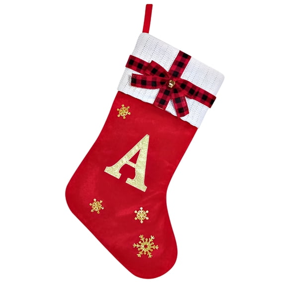 BESTSKY 2026 New Red Christmas Stockings Embroidered Knit Stocking Monogram Christmas Stocking with Personalized 26 Initial Letter Christmas Socks Decoration Xmas Decor First Year Married Ornament