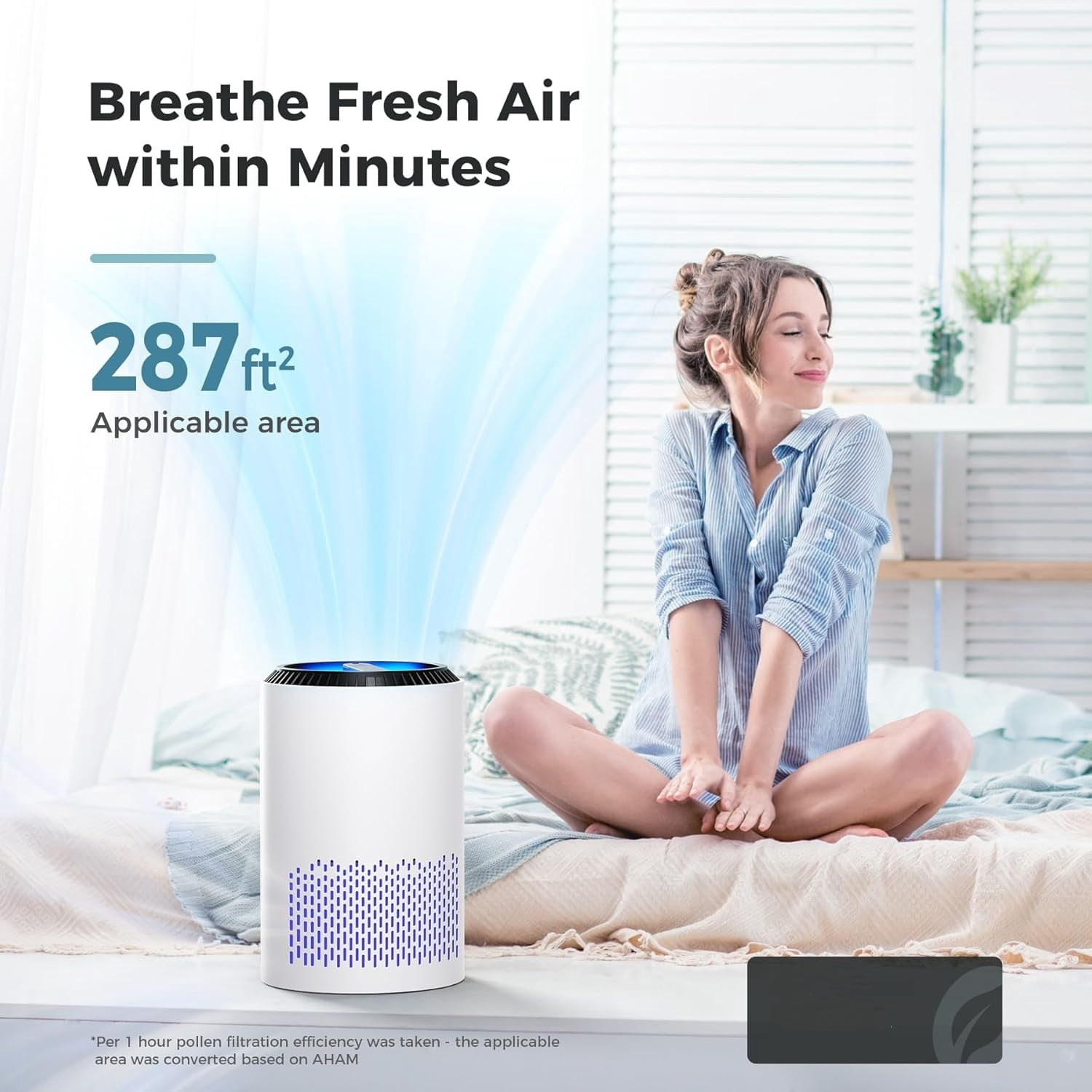 Air Purifiers for Bedroom Home, Air Purifier For Smoke Pollen Dander Hair Smell Air Cleaner with Sleep Mode Speed Control For Bedroom Office, White(Available for California)