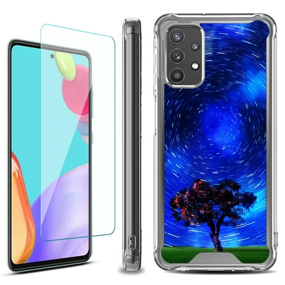 Shockproof Bumper Phone Case for Samsung Galaxy A53 5G, with Tempered Glass Screen Protector, by OneToughShield ® - Star Trails Tree