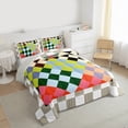 thumbnail image 3 of Manfei Teens Adults Minimalist Geometric Grid Bedding Comforter Set 2pcs,Abstract Colorful Plaid Twin Comforter Sets Microfiber,Vintage Aesthetic Breathable Bedding Set,Super Cozy Room Decor, 3 of 8