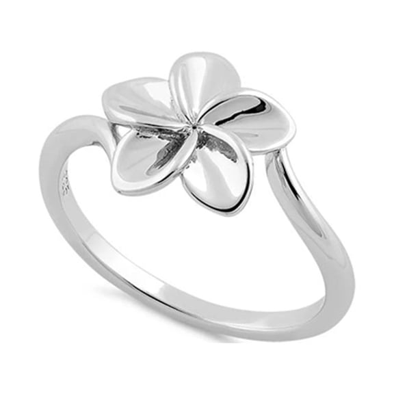 925 Sterling Silver Oxidized Platinum Plated Plumeria Women Mom Gifts Ring