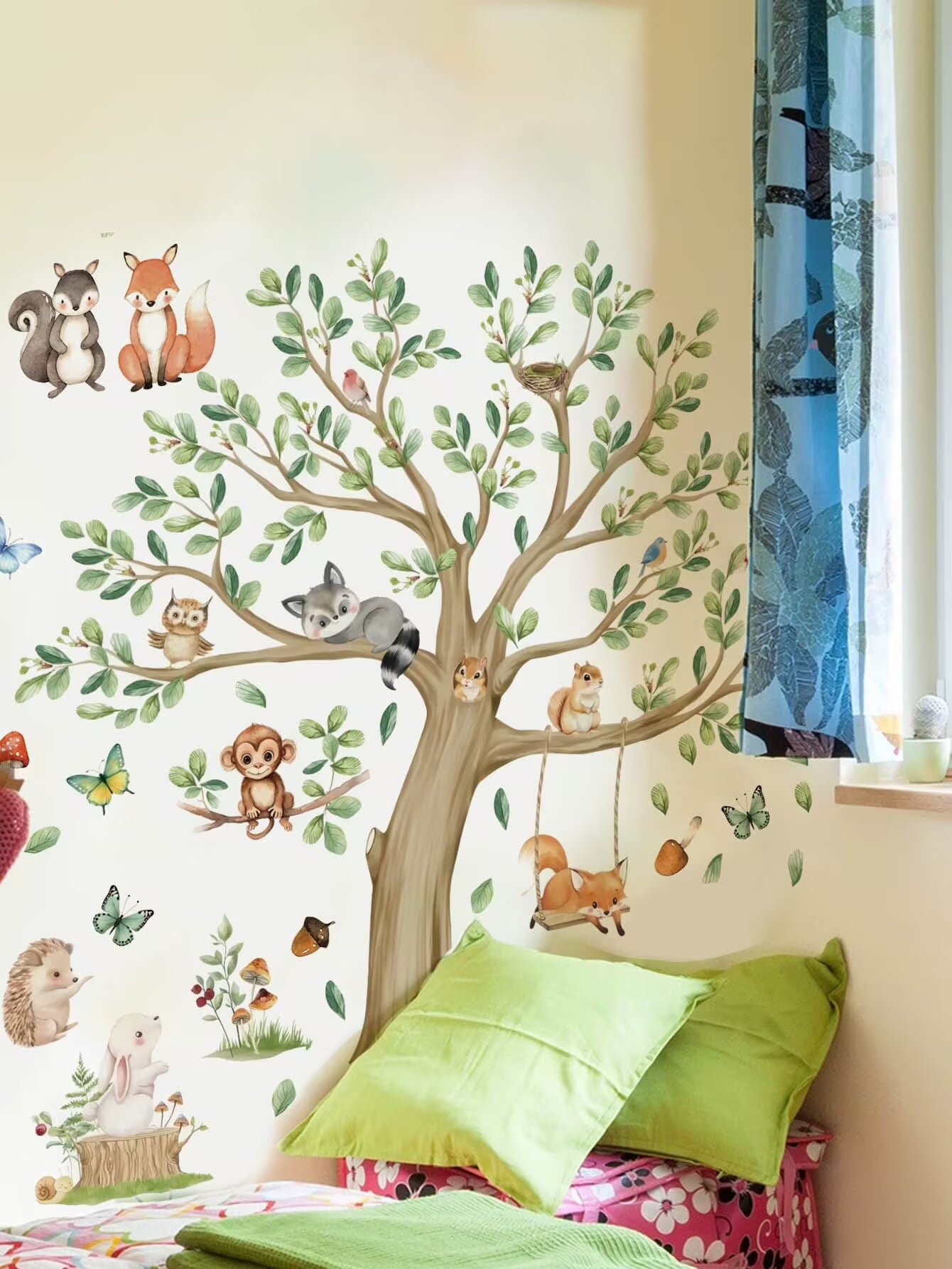 Forest animal decals, Kids Large Tree Wall Stickers Animal Tree Fox Owl Wall Stickers DIY Peel & Stick Dino Wall Decal Wall Art Decals for Kids Bedroom Baby Nursery