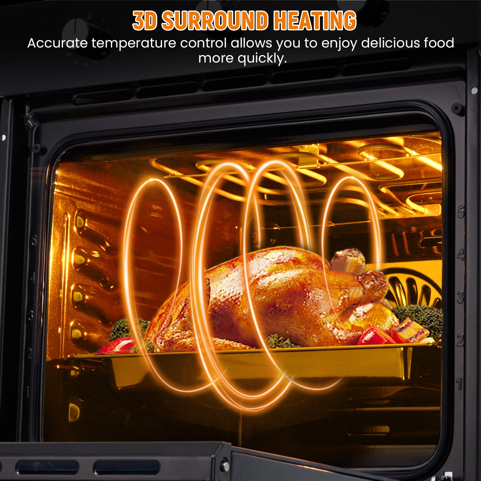 24" Built-In Single Wall Oven, Black Electric Convection Oven with 8 Cooking Functions, 108 Smart Menus & Mechanical Knobs