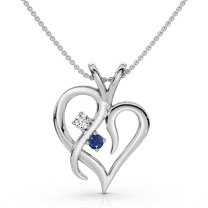 Pompeii Blue Sapphire & Diamond Heart Pendant 14 KT White Gold With 18" Chain (G/H,I2)