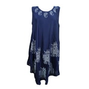 Mogul Womens Boho Chic Dress Blue Sleeveless Beach Cover Up Tank Dress