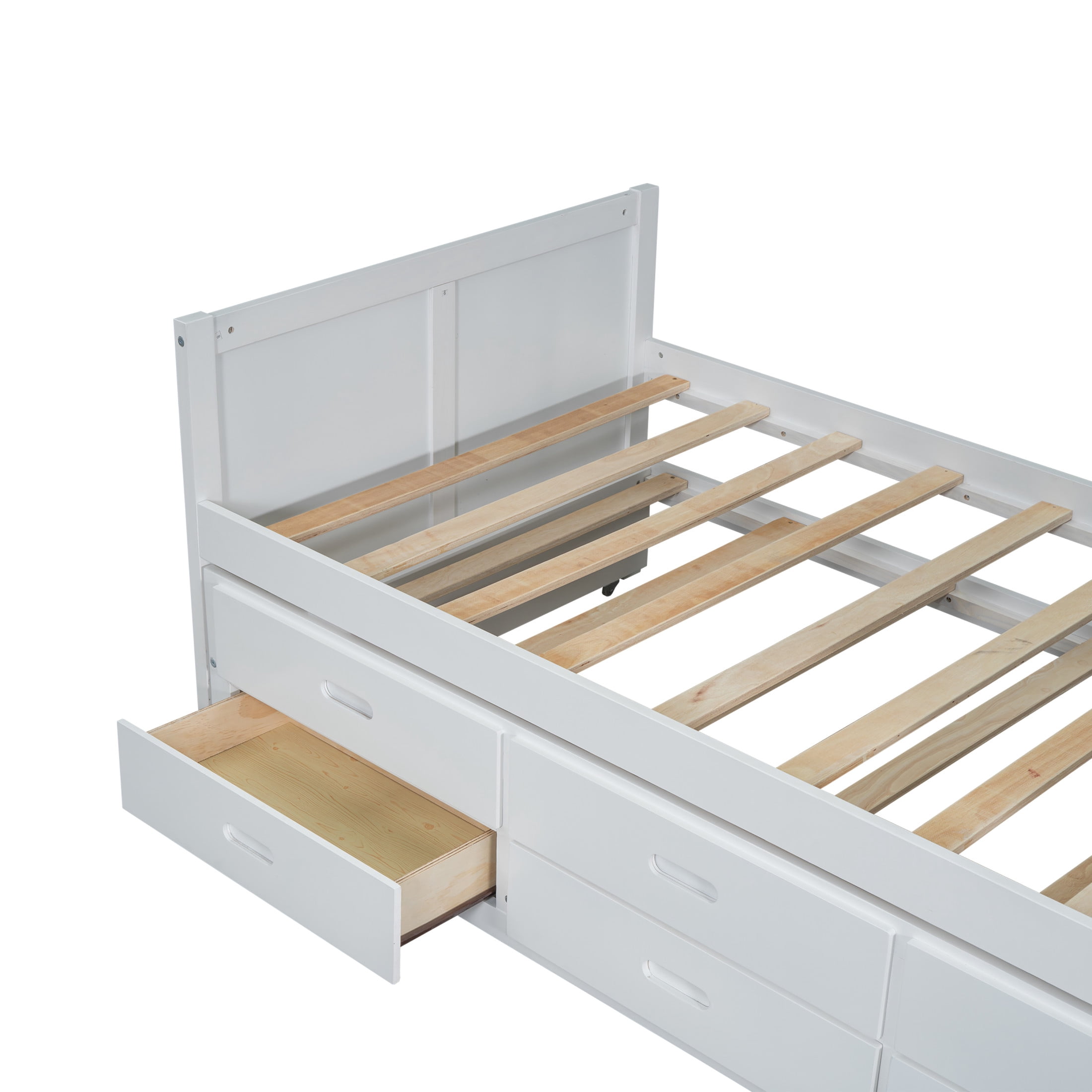 Noble House Twin Size Multifunctional Platform Bed with Trundle, 3 Drawers, Desk and Storage Shelf, White