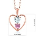 thumbnail image 2 of 18K Rose Gold Plated Silver Sky Blue Aquamarine Pink Moissanite and White Topaz Pendant Necklace for Women (0.68 Cttw, Gemstone March Birthstone, Heart 5MM and 4MM, with 18 inch Silver Chain), 2 of 3